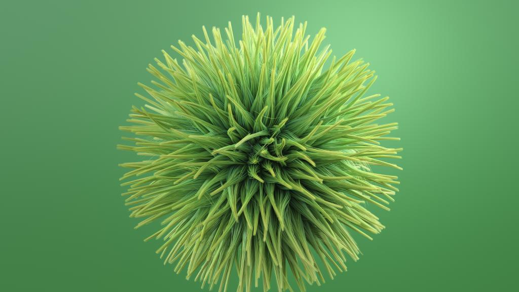 3D rendering of a hairy green plant sphere