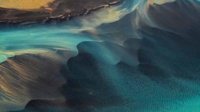 Glacial rivers of Iceland, taken from a helicopter