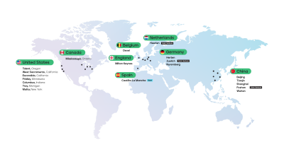 Un mapa que muestra las ubicaciones de Accelera en todo el mundo.