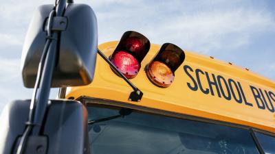 Close up of the front top of an electric school bus