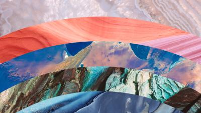 5 photos designed in arches to mimic a rainbow made from nature
