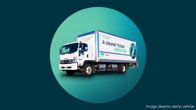 Medium-duty truck on dark blue background