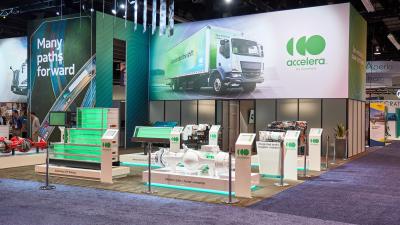 Tradeshow booth displaying zero-emissions technologies.
