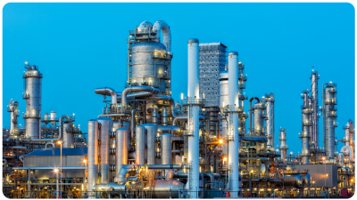 View of an oil refinery and dusk