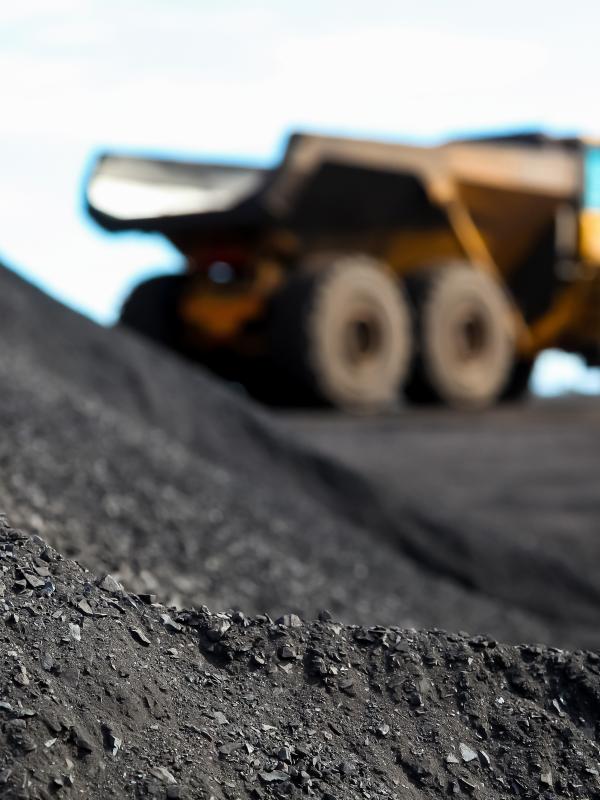 Out of focus mining dump truck