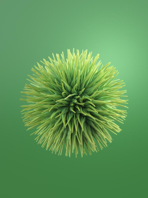 3D rendering of a hairy green plant sphere