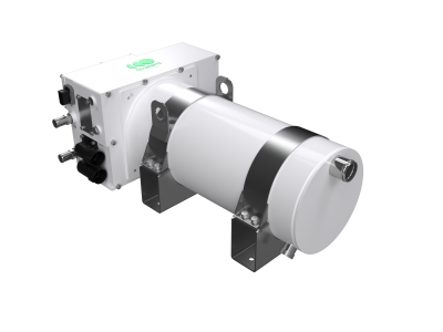 White integrated Brake Chopper and Resistor  with green stacked Accelera by cummins branding