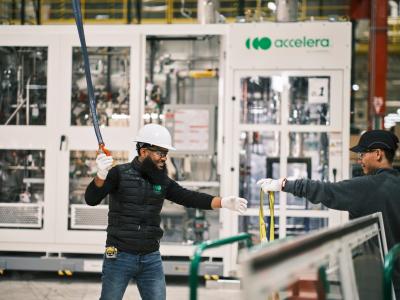 Fridley electrolyzer employees work together