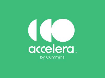 White Accelera logo on green background