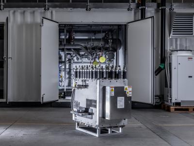 PEM stack unit in front of electrolyzer container