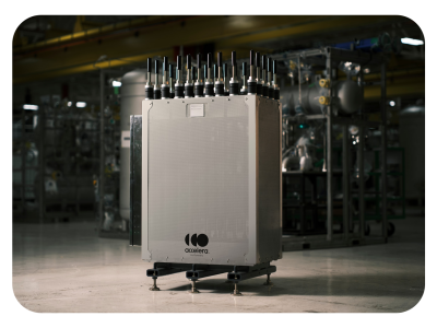 PEM stack unit in front of electrolyzer frame