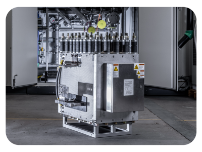 PEM stack unit in front of electrolyzer container