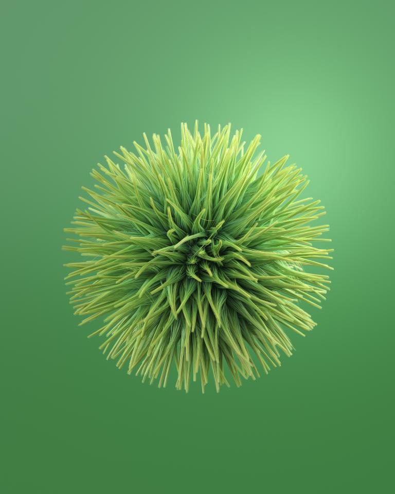 Representación 3D de una esfera vegetal verde peluda
