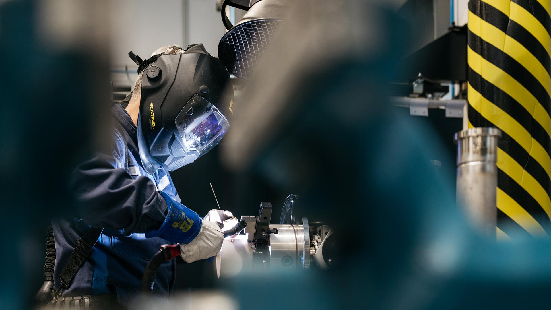 Man wearing a welding mask