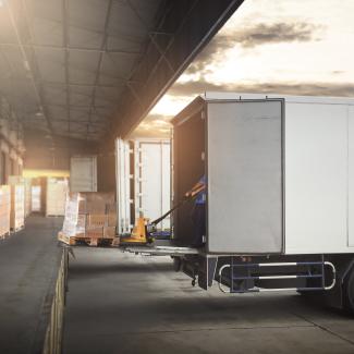 Delivery truck pulled up to the dock